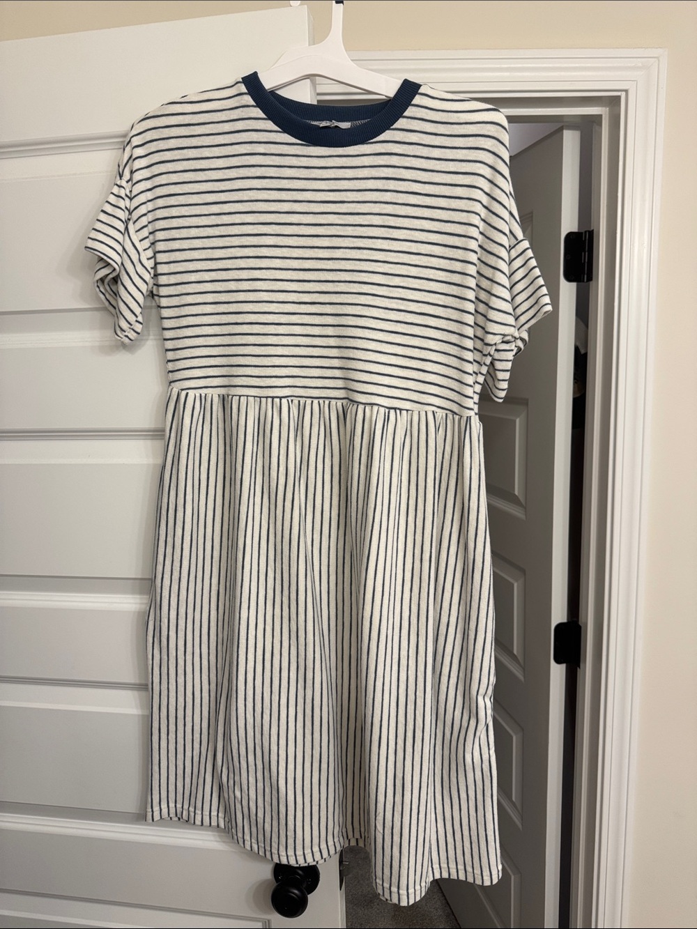 Polagram White Dress with Navy Stripes